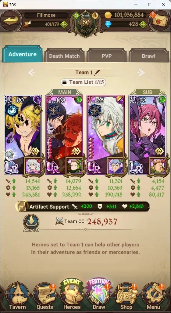 The Seven Deadly Sins: Grand Cross Accounts ASIA|3,7M CC|0 LS,428 Dm+Collab ReZERO|5 LR+8 UR|S image 10