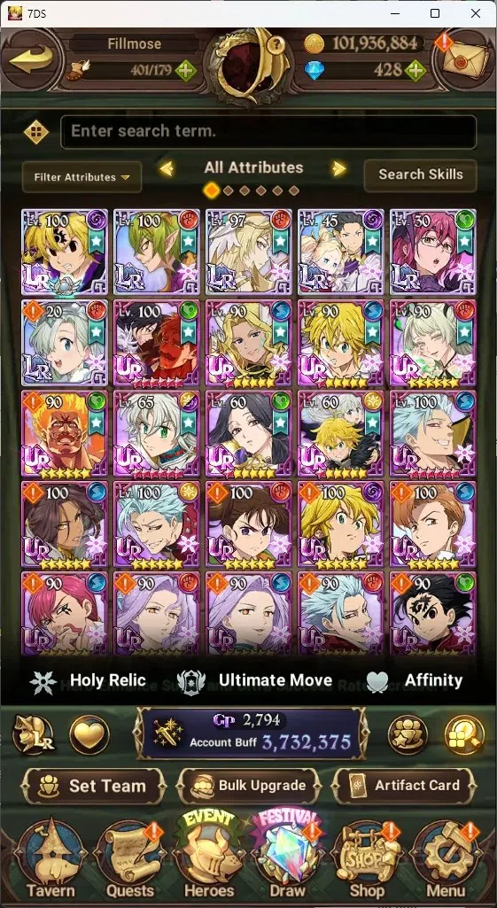 The Seven Deadly Sins: Grand Cross Accounts ASIA|3,7M CC|0 LS,428 Dm+Collab ReZERO|5 LR+8 UR|S image 2