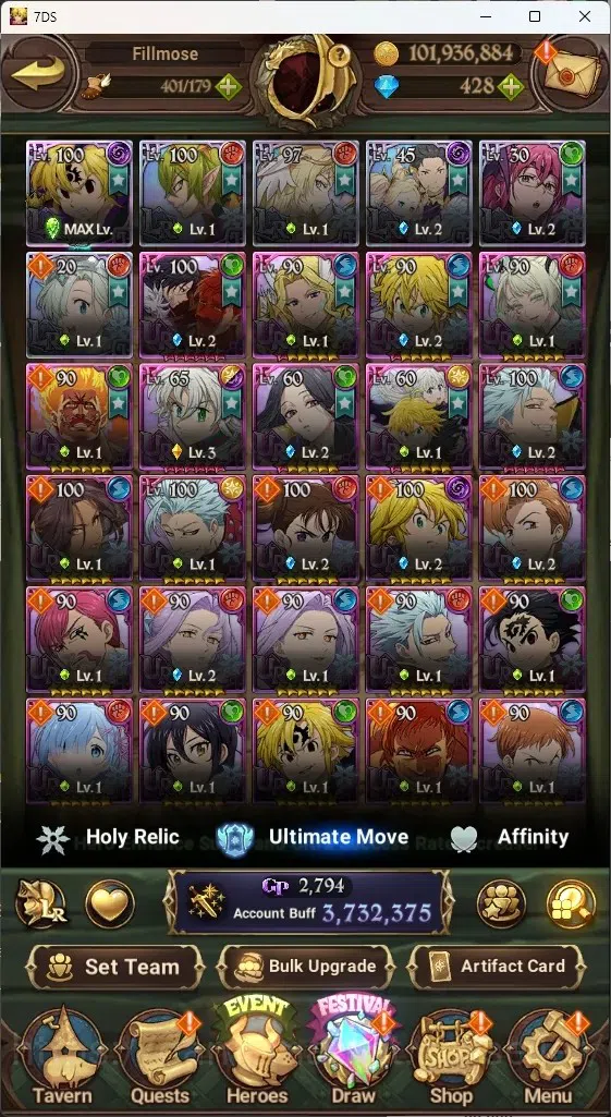 The Seven Deadly Sins: Grand Cross Accounts ASIA|3,7M CC|0 LS,428 Dm+Collab ReZERO|5 LR+8 UR|S image 3