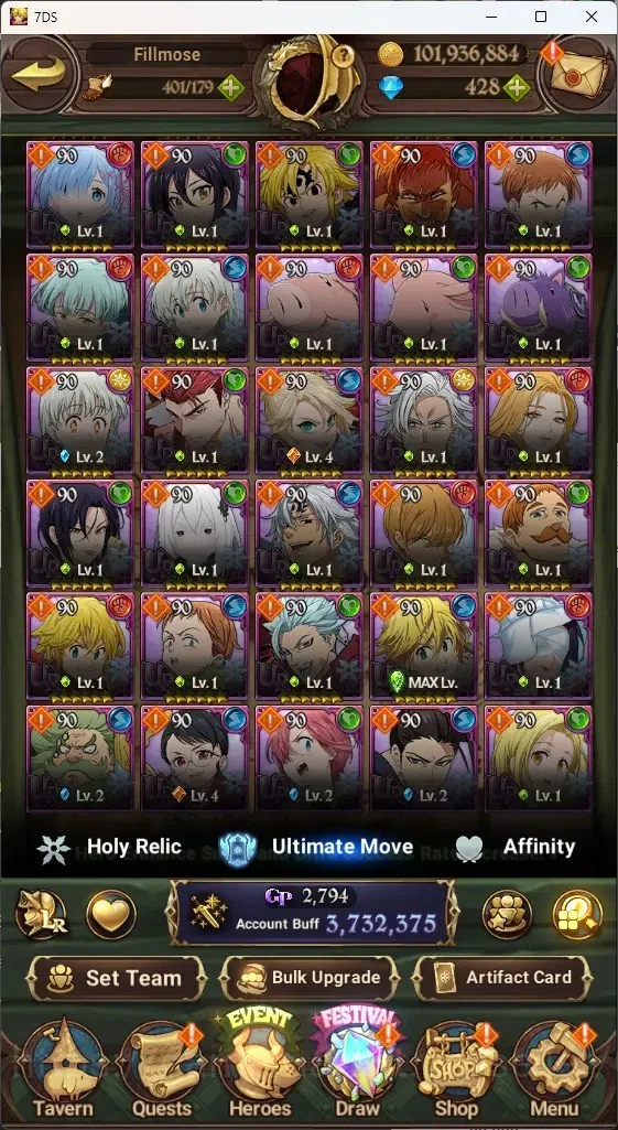 The Seven Deadly Sins: Grand Cross Accounts ASIA|3,7M CC|0 LS,428 Dm+Collab ReZERO|5 LR+8 UR|S image 4