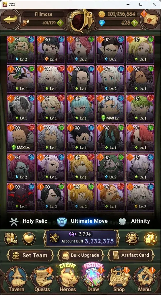 The Seven Deadly Sins: Grand Cross Accounts ASIA|3,7M CC|0 LS,428 Dm+Collab ReZERO|5 LR+8 UR|S image 5
