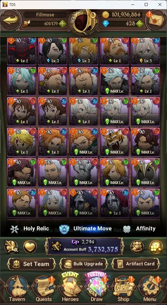 The Seven Deadly Sins: Grand Cross Accounts ASIA|3,7M CC|0 LS,428 Dm+Collab ReZERO|5 LR+8 UR|S image 6
