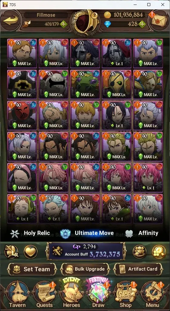 The Seven Deadly Sins: Grand Cross Accounts ASIA|3,7M CC|0 LS,428 Dm+Collab ReZERO|5 LR+8 UR|S image 7