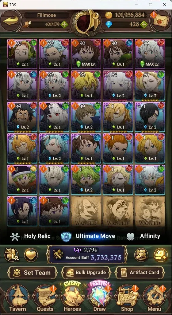 The Seven Deadly Sins: Grand Cross Accounts ASIA|3,7M CC|0 LS,428 Dm+Collab ReZERO|5 LR+8 UR|S image 8