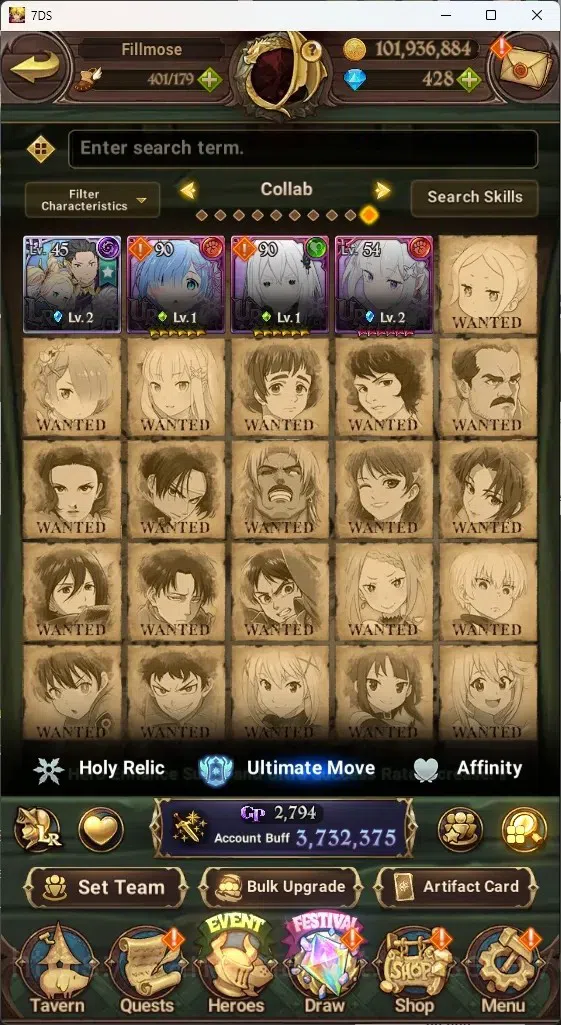 The Seven Deadly Sins: Grand Cross Accounts ASIA|3,7M CC|0 LS,428 Dm+Collab ReZERO|5 LR+8 UR|S image 9