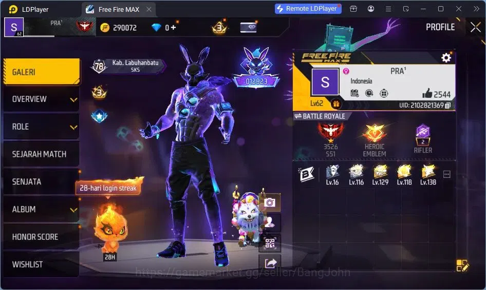 Free Fire Accounts Indonesia | Vault 227 | SG Trompet | Parafal-Lore  image 2