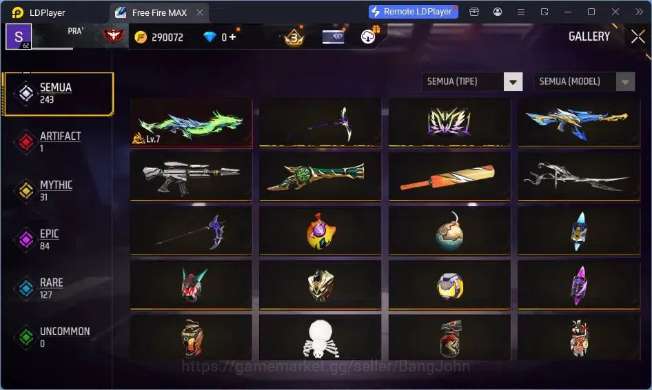 Free Fire Accounts Indonesia | Vault 227 | SG Trompet | Parafal-Lore  image 3