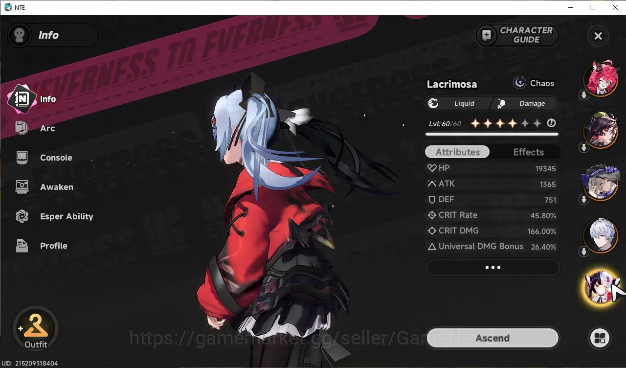 Neverness to Everness Accounts GLOBAL SEA|HL 45|TL 29|10 SSR+4 Limited([Lacrimosa image 4