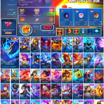 Mobile Legends: Bang Bang Accounts 🔥 #4023 🔥 420 Skins 💎 Legend Gusion Cosmic Gleam 👑 Exalted Collector III ⚔️