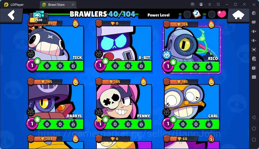 Brawl Stars Accounts Global |Trophy 2920 | Brawler 40 |2 Max Hypercharge| Skins1 Legendary 1 Mythic,9 Epic| Bling 8