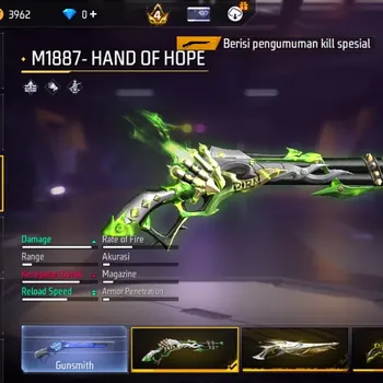 Free Fire Accounts Indonesia | 5 M1887 Skins: Hand Of Hope,Etc| 3 EVO (M1014 Lv6, XM8 Lv4)|2 Bunny Backpack | Naruto