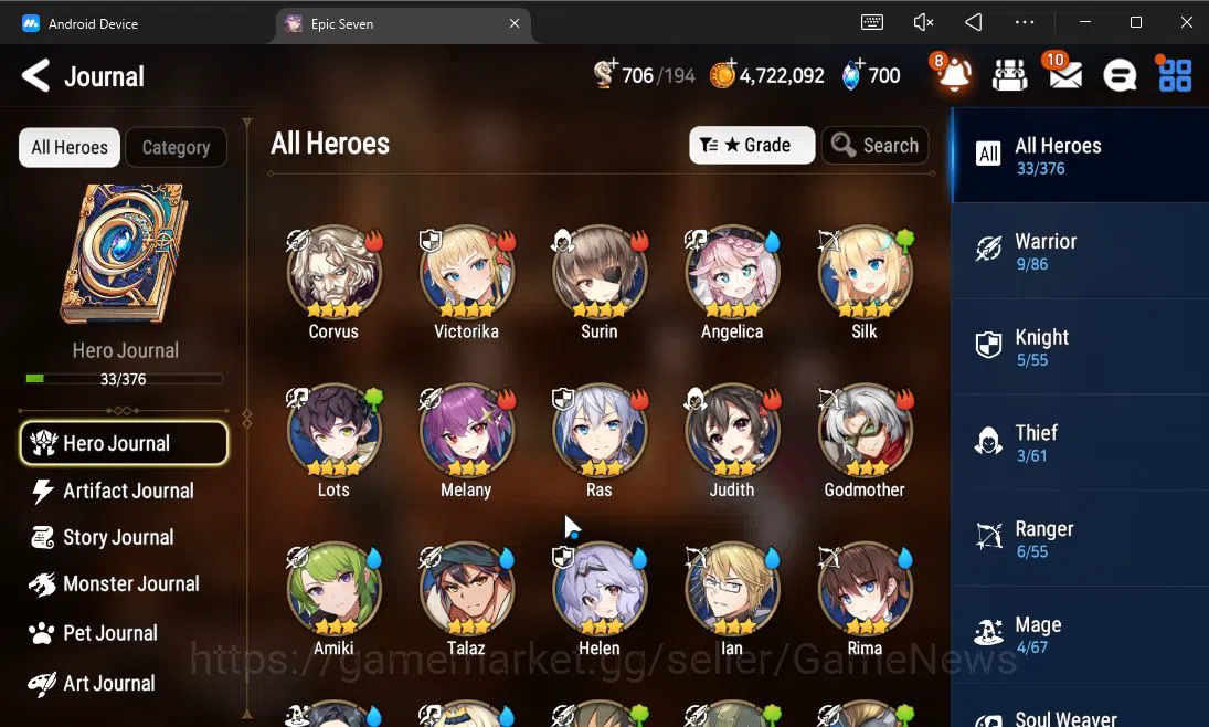 Epic Seven Accounts Starter GLOBAL UnVerif|Starter|3 ML(Ambitious Tywin,Slyvan Sage Vivian,Apocalpyse Ravi)|Poh+Bless 4
