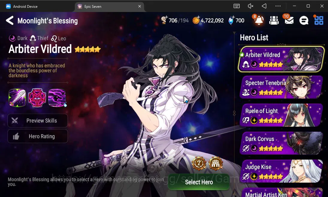 Epic Seven Accounts Starter GLOBAL UnVerif|Starter|3 ML(Ambitious Tywin,Slyvan Sage Vivian,Apocalpyse Ravi)|Poh+Bless 8