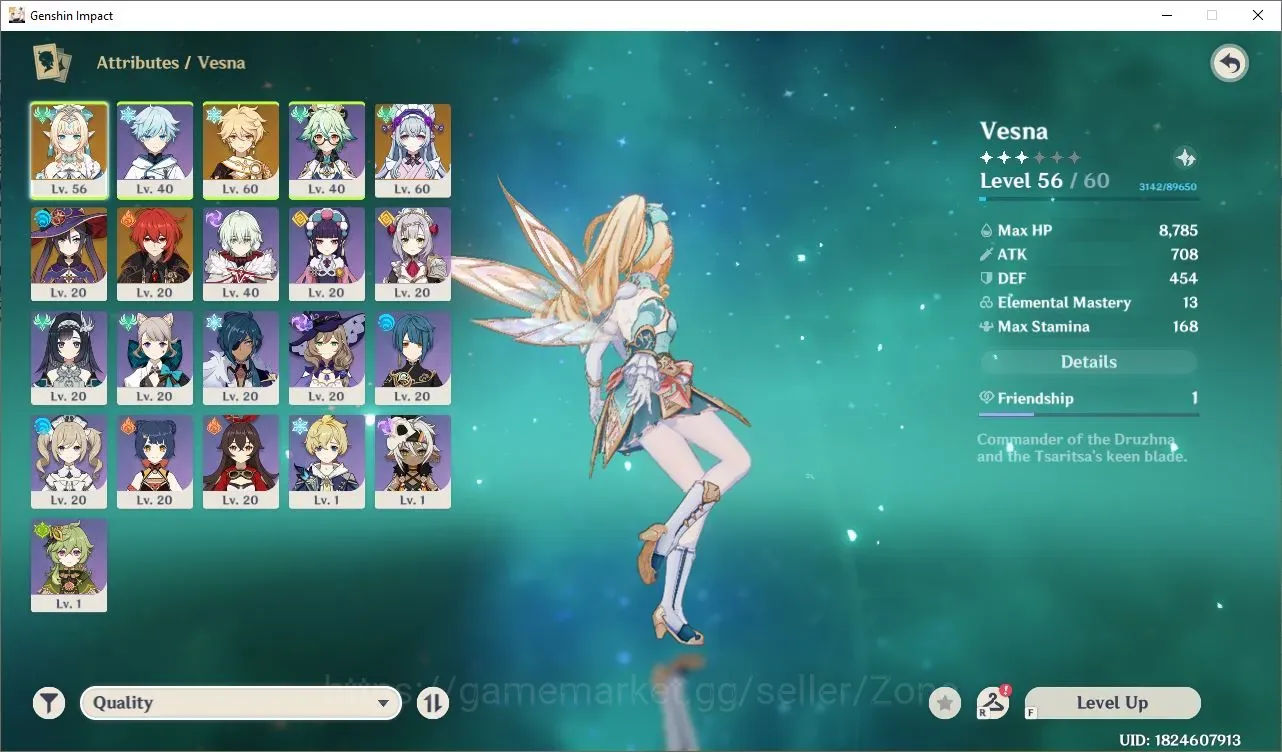 Genshin Impact Accounts Starter ASIA|AR 34|1 limited (Vesna)+Mizuki,Mona,Diluc|1*5 Weapon (Exaiphanes Blade)|Low 1
