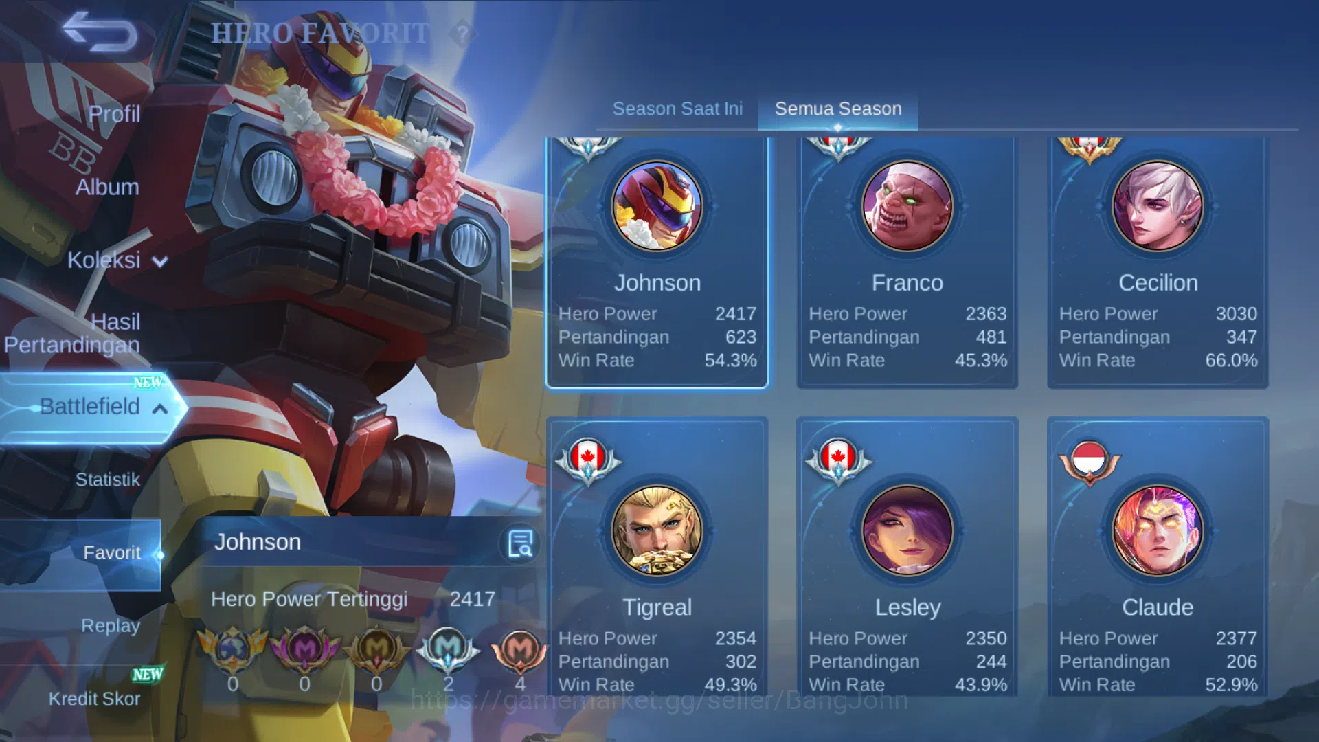 Mobile Legends: Bang Bang Accounts Hero 128 | Skin 278 | Legend Lesley | Prime Claude image 14