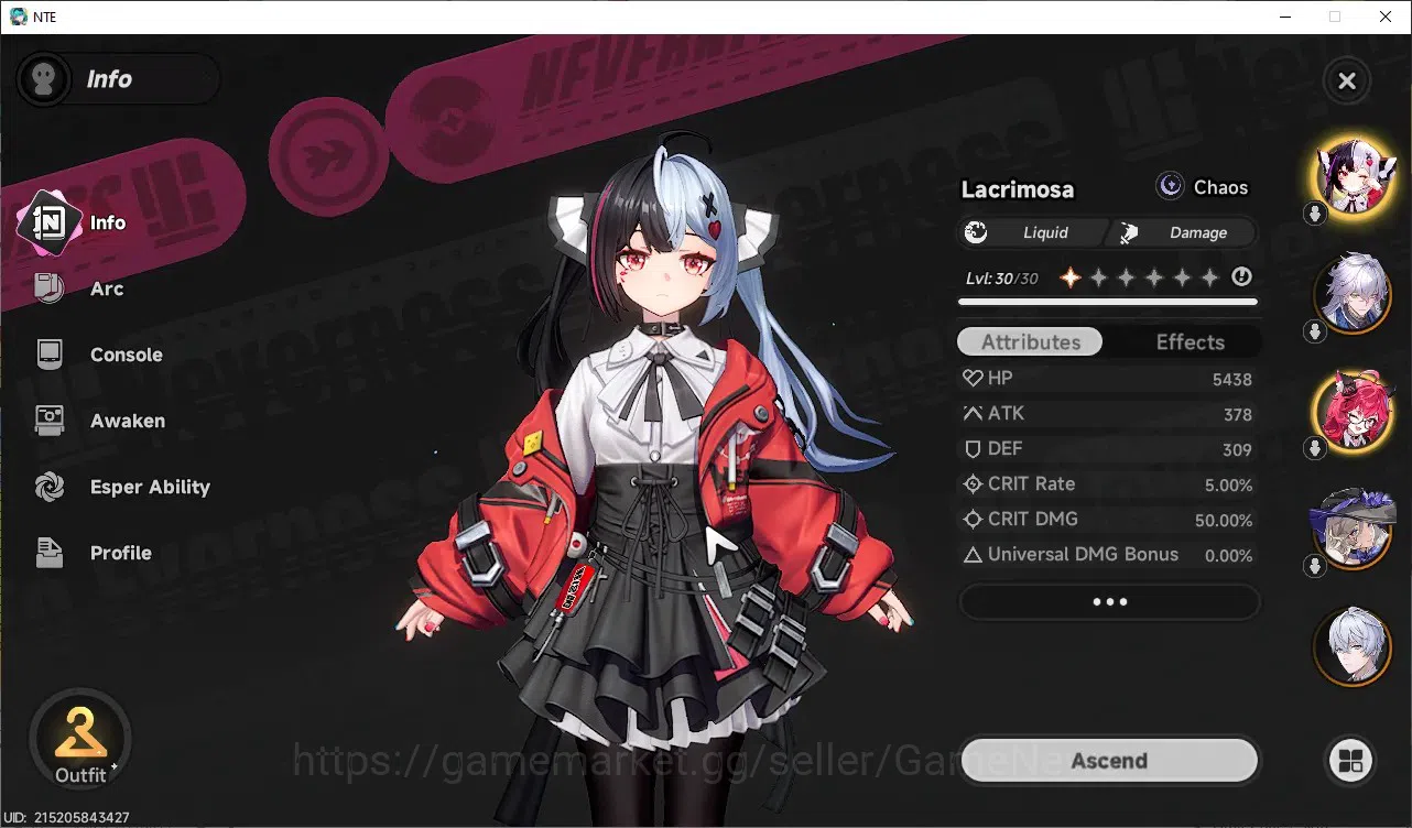 Neverness to Everness Accounts GLOBAL SEA|HL 21|4 SSR Lacrimosa,Nanally,Baicang,J image 3