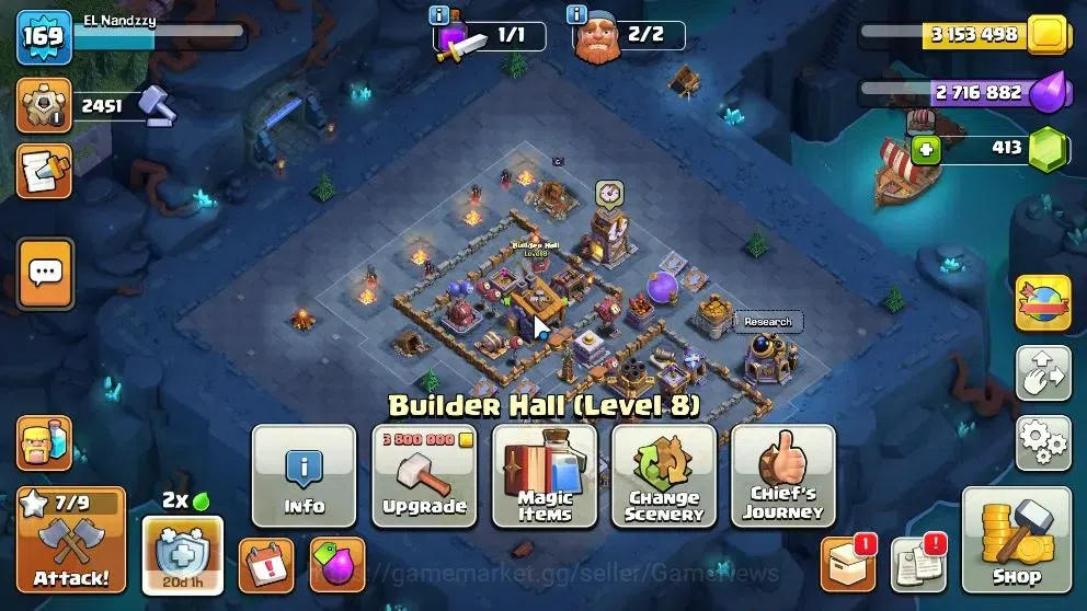 Clash of Clans Accounts High-End LV 169|TH14-BH 8|HH 8|Limited Skin|BK 57 AQ 60 GW 25 MP 27 RC 24 BM 6 BC 15|Free CN 16