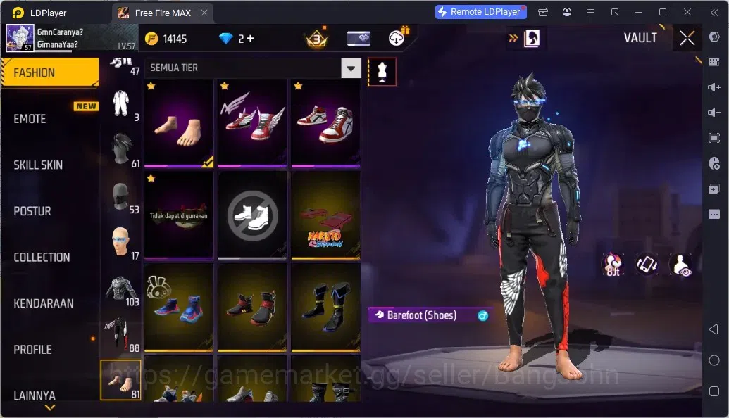 Free Fire Accounts Indonesia | 2 EVO (UMP Lv5, M1014 Lv6)| M1887- Aqua Burst| 2 Bunny Backpack | Naruto Bundle:Jiraiya 13