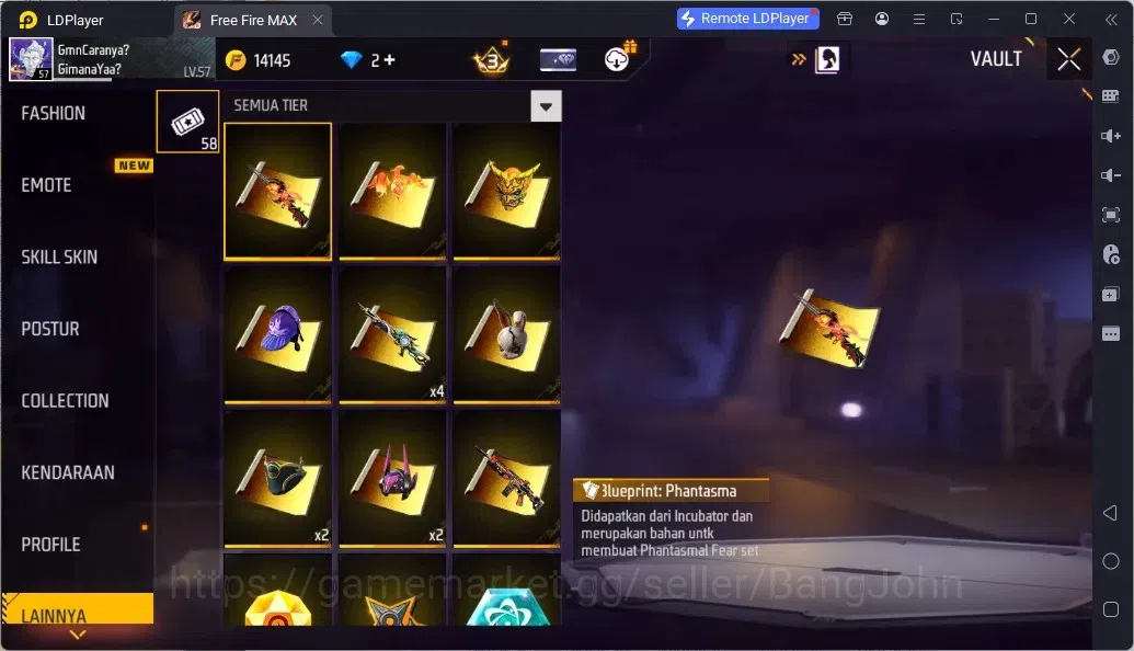 Free Fire Accounts Indonesia | 2 EVO (UMP Lv5, M1014 Lv6)| M1887- Aqua Burst| 2 Bunny Backpack | Naruto Bundle:Jiraiya 17