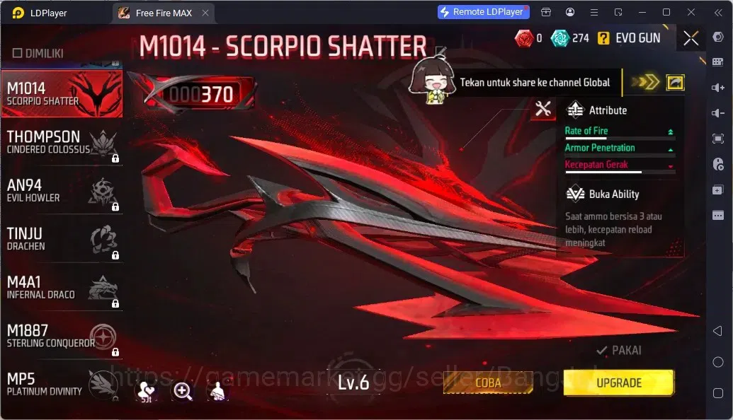 Free Fire Accounts Indonesia | 2 EVO (UMP Lv5, M1014 Lv6)| M1887- Aqua Burst| 2 Bunny Backpack | Naruto Bundle:Jiraiya 5
