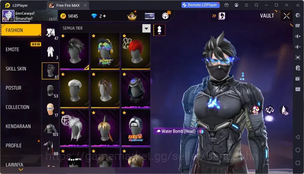 Free Fire Accounts Indonesia | 2 EVO (UMP Lv5, M1014 Lv6)| M1887- Aqua Burst| 2 Bunny Backpack | Naruto Bundle:Jiraiya 8