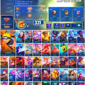 Mobile Legends: Bang Bang Accounts #3946 | 331 Skins | Collector Natalia | Naruto | Zero X Borg & Ixia | Aspirant Vexana