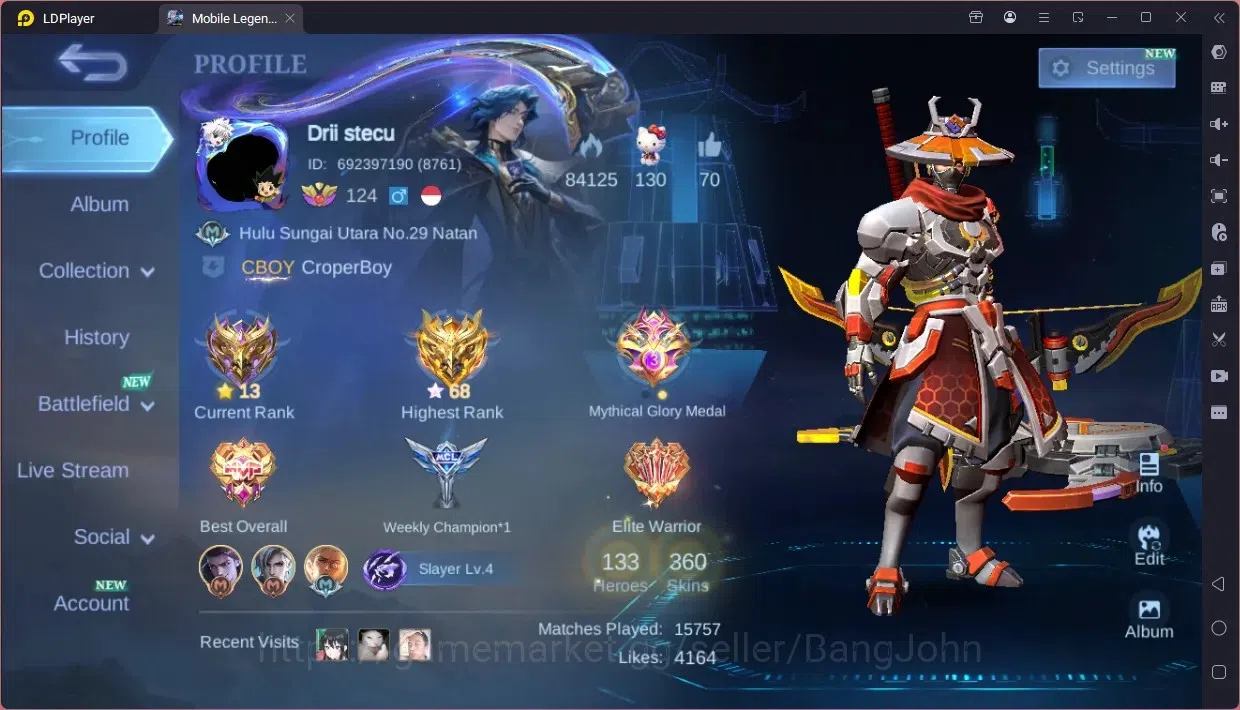 Mobile Legends: Bang Bang Accounts Collector Global |Hero 133|Skin 360|Exalted|Prime Granger|Sanrio Floryn|KOF Karina|LBX 1