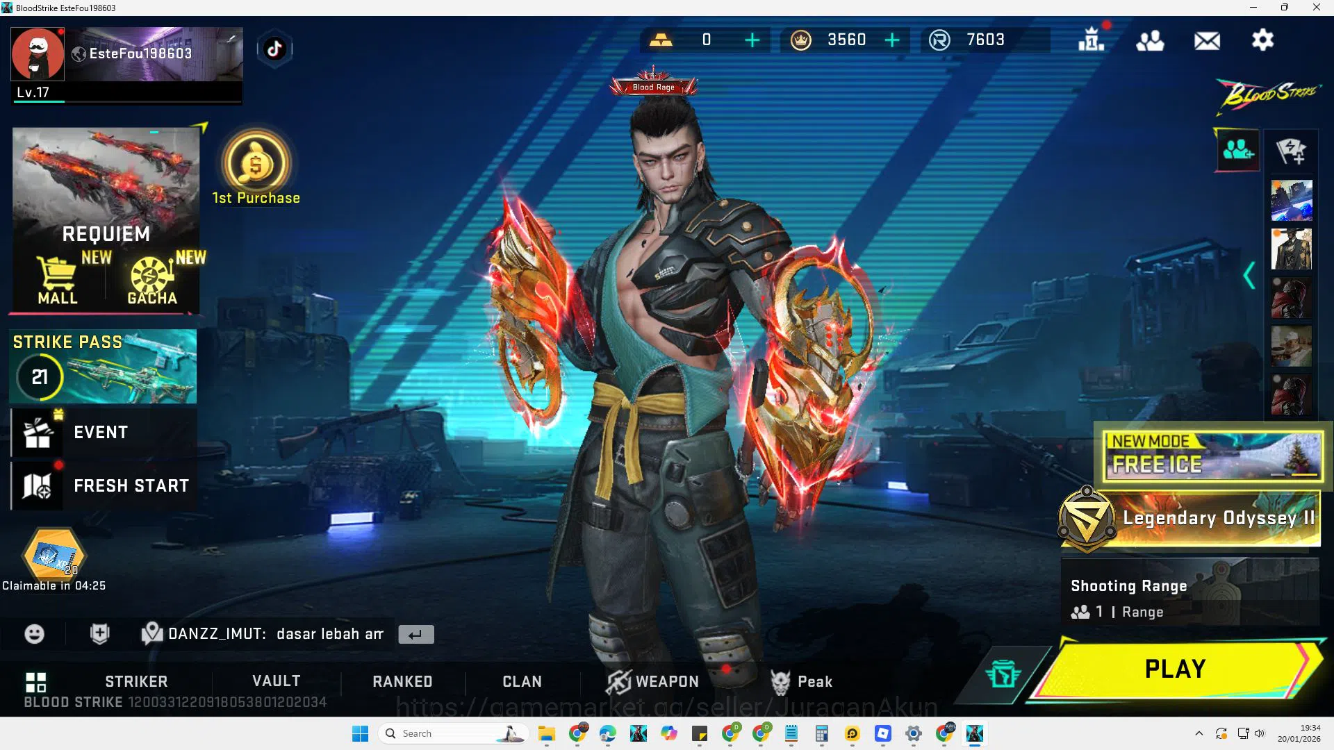 Asia|ETERNAL Melee Katar - Judgment Max level|Ultra-QBZ95 Endles|Legendary M4A1,KAG-6,Etc|Log Netease|CE ON |Check SS(BLS2605) Blood Strike Mid-Tier Asia|ETERNAL Melee Katar - Judgment Max level|Ultr image 1