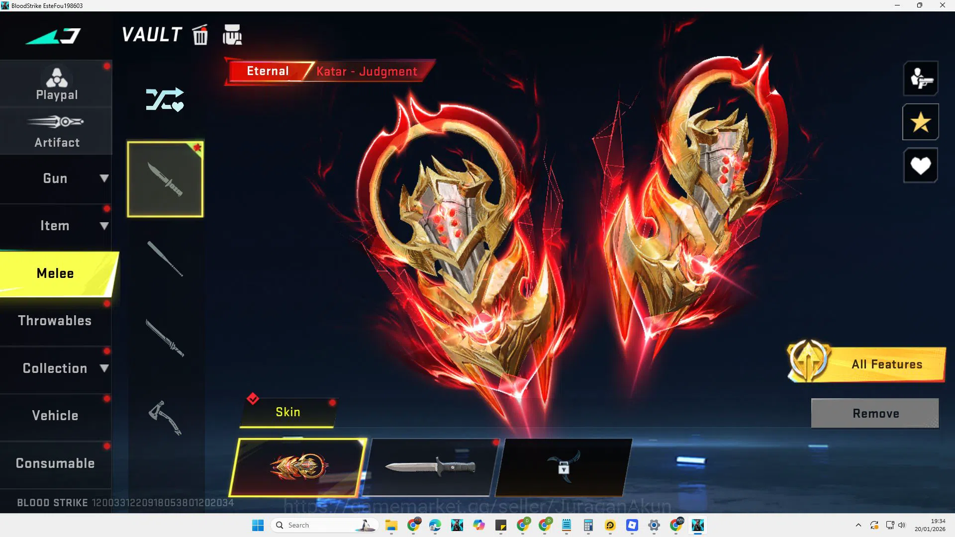 Blood Strike Accounts Mid-Tier Asia|ETERNAL Melee Katar - Judgment Max level|Ultra-QBZ95 Endles|Legendary M4A1,KAG-6,Etc|Log 4