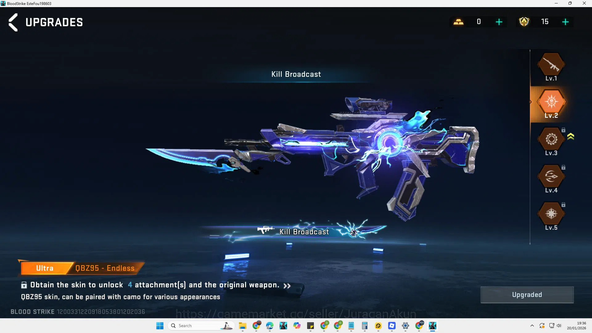 Blood Strike Accounts Mid-Tier Asia|ETERNAL Melee Katar - Judgment Max level|Ultra-QBZ95 Endles|Legendary M4A1,KAG-6,Etc|Log 5