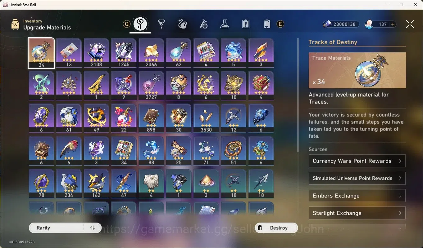 Honkai Star Rail Accounts Others ASIA|TL 65|5 Limited [Yao Guang Eidolons 6],Acheron,Yunli,Blade,Seele|Mc 6