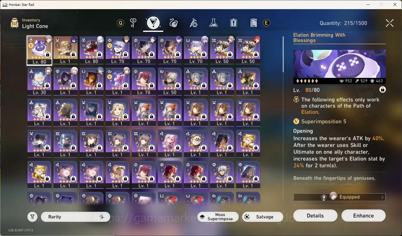 Honkai Star Rail Accounts Others ASIA|TL 65|5 Limited [Yao Guang Eidolons 6],Acheron,Yunli,Blade,Seele|Mc 7