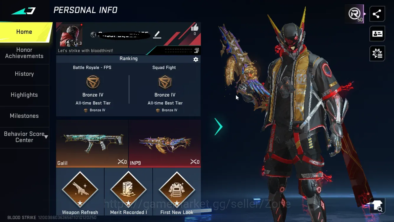 Blood Strike Accounts Rare Skin ASIA|1 eternal:INP-9-GoldenElegy|1 1