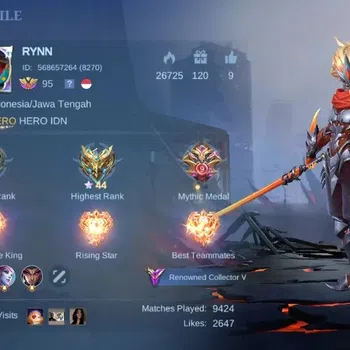 Mobile Legends: Bang Bang Accounts Collector Global|Skin 229|Renowned V|KOF Karina,STARLIGHT Hayabusa,Collector