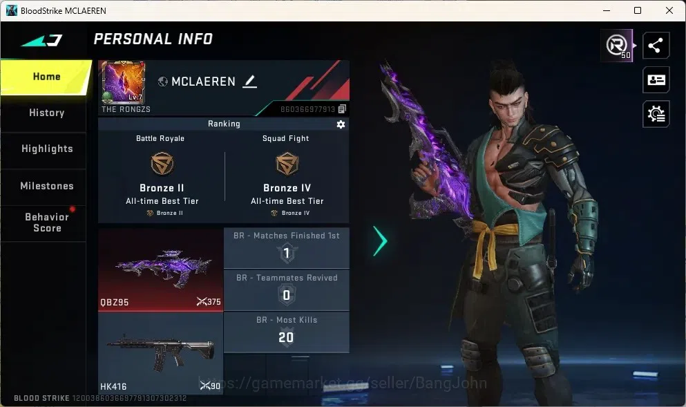Blood Strike Accounts Others ASIA | 1 Eternal Gun: QBZ95-Whisper Lv.2|2 Legendary Guns: M4A1, VSS|1 Epic Name Changing Card 1