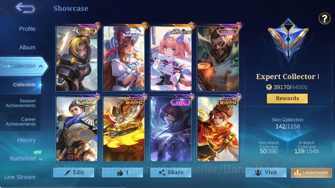 Mobile Legends: Bang Bang Accounts Collector Global|87H 142S|Expert|Aspirant Angela|Luckybox Roger|Sanrio Floryn|KOF 1