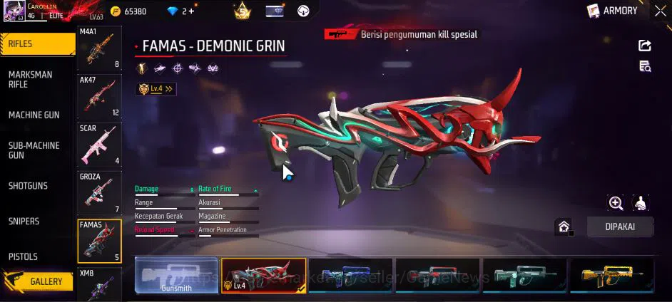 Free Fire Accounts Indonesia|M1887 Sterling C Lv6,Hand Of H,Emerald P image 13