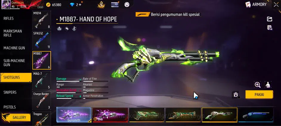 Free Fire Accounts Indonesia|M1887 Sterling C Lv6,Hand Of H,Emerald P image 14