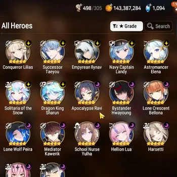 Epic Seven Accounts High-End GLOBAL UnVerif|17 ML(Schol Nurse Yulha,Har Seti,ZIO,Etc)+7 LMT RGB,Setsuka,etc|Poh ON|Abys F