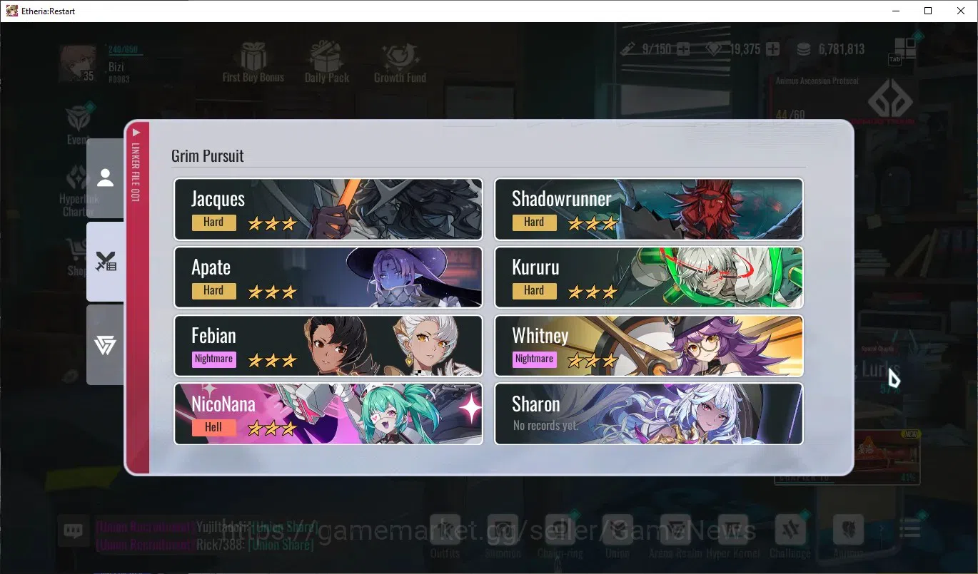 Etheria: Restart Accounts Mid‑Tier GLOBAL-S25|Lvl 35|19K Cryst|20 SSR|[Lian,Plume,Kloss,Lingluo,Raymerry,Areal,Xiada,Etc]|1 10