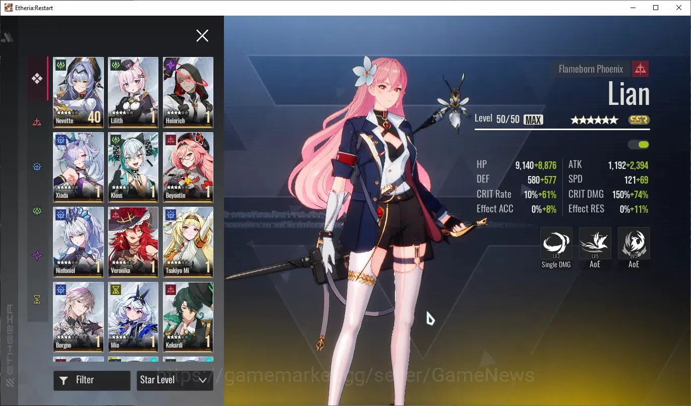 Etheria: Restart Accounts Mid‑Tier GLOBAL-S25|Lvl 35|19K Cryst|20 SSR|[Lian,Plume,Kloss,Lingluo,Raymerry,Areal,Xiada,Etc]|1 3