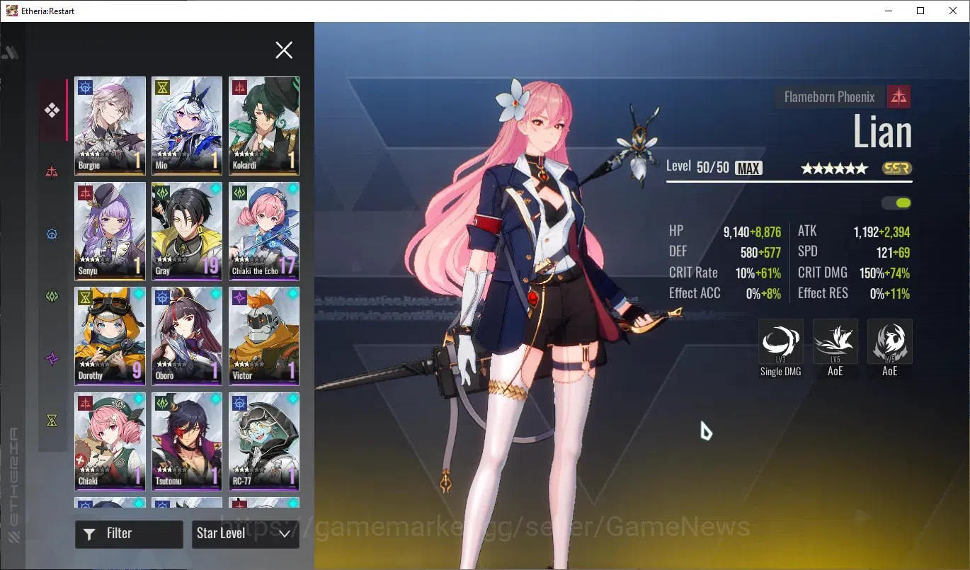 Etheria: Restart Accounts Mid‑Tier GLOBAL-S25|Lvl 35|19K Cryst|20 SSR|[Lian,Plume,Kloss,Lingluo,Raymerry,Areal,Xiada,Etc]|1 4