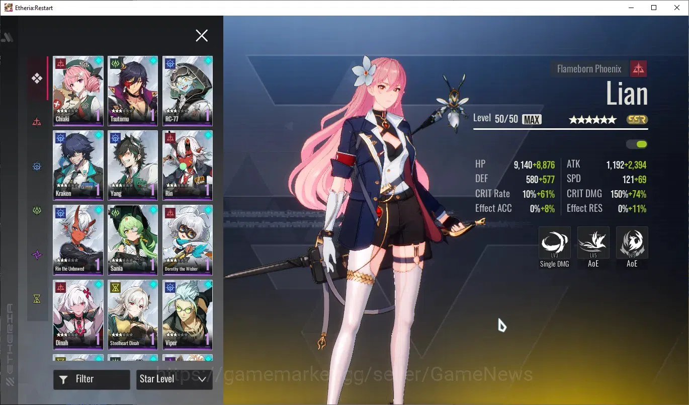 Etheria: Restart Accounts Mid‑Tier GLOBAL-S25|Lvl 35|19K Cryst|20 SSR|[Lian,Plume,Kloss,Lingluo,Raymerry,Areal,Xiada,Etc]|1 5