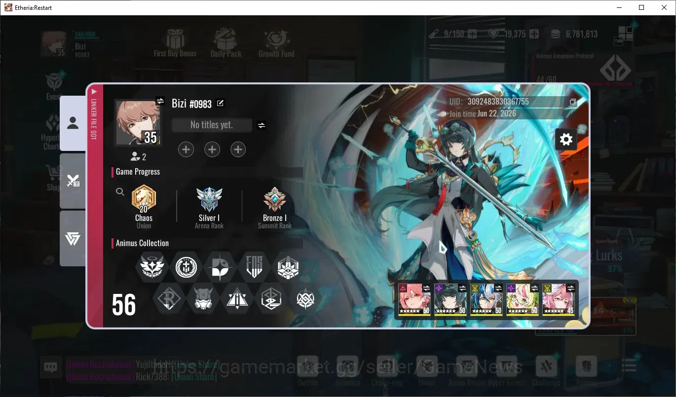 Etheria: Restart Accounts Mid‑Tier GLOBAL-S25|Lvl 35|19K Cryst|20 SSR|[Lian,Plume,Kloss,Lingluo,Raymerry,Areal,Xiada,Etc]|1 8