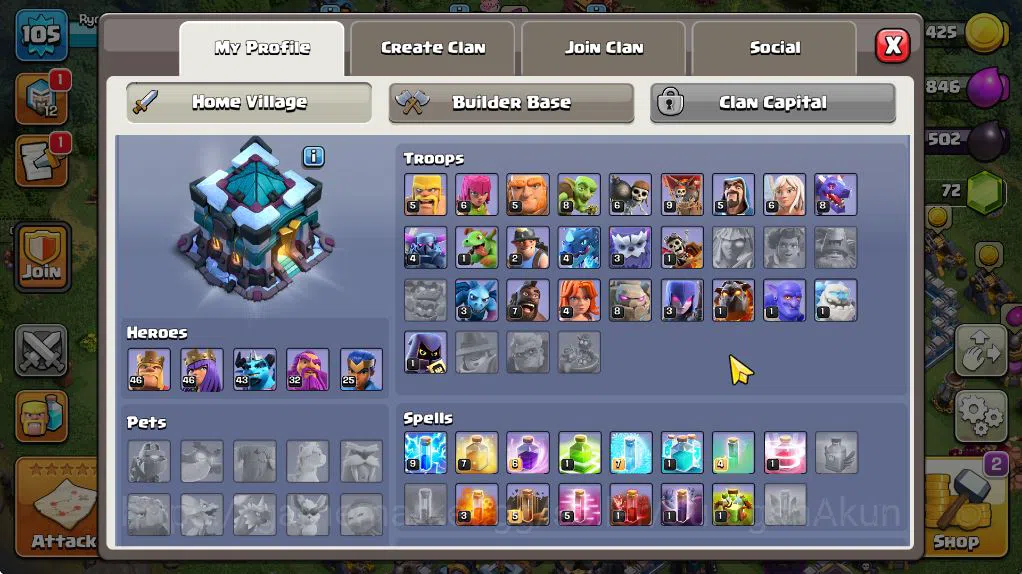 Clash of Clans Accounts Mid-Tier TH 13 - BH 6|Limited Skin|LV 105|HH 7|BK 46,AQ 46,GW 32,MP 43,RC 25|CN OFF|Protect ON|TAKE 3