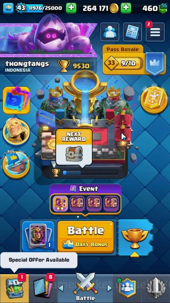 Clash Royale Accounts Lv 43|Trophy 9530|KTL 14|Limited Skin|Card 121|1 H image 1