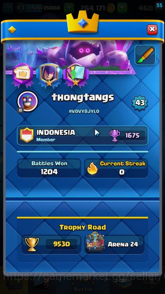 Clash Royale Accounts Lv 43|Trophy 9530|KTL 14|Limited Skin|Card 121|1 H image 2