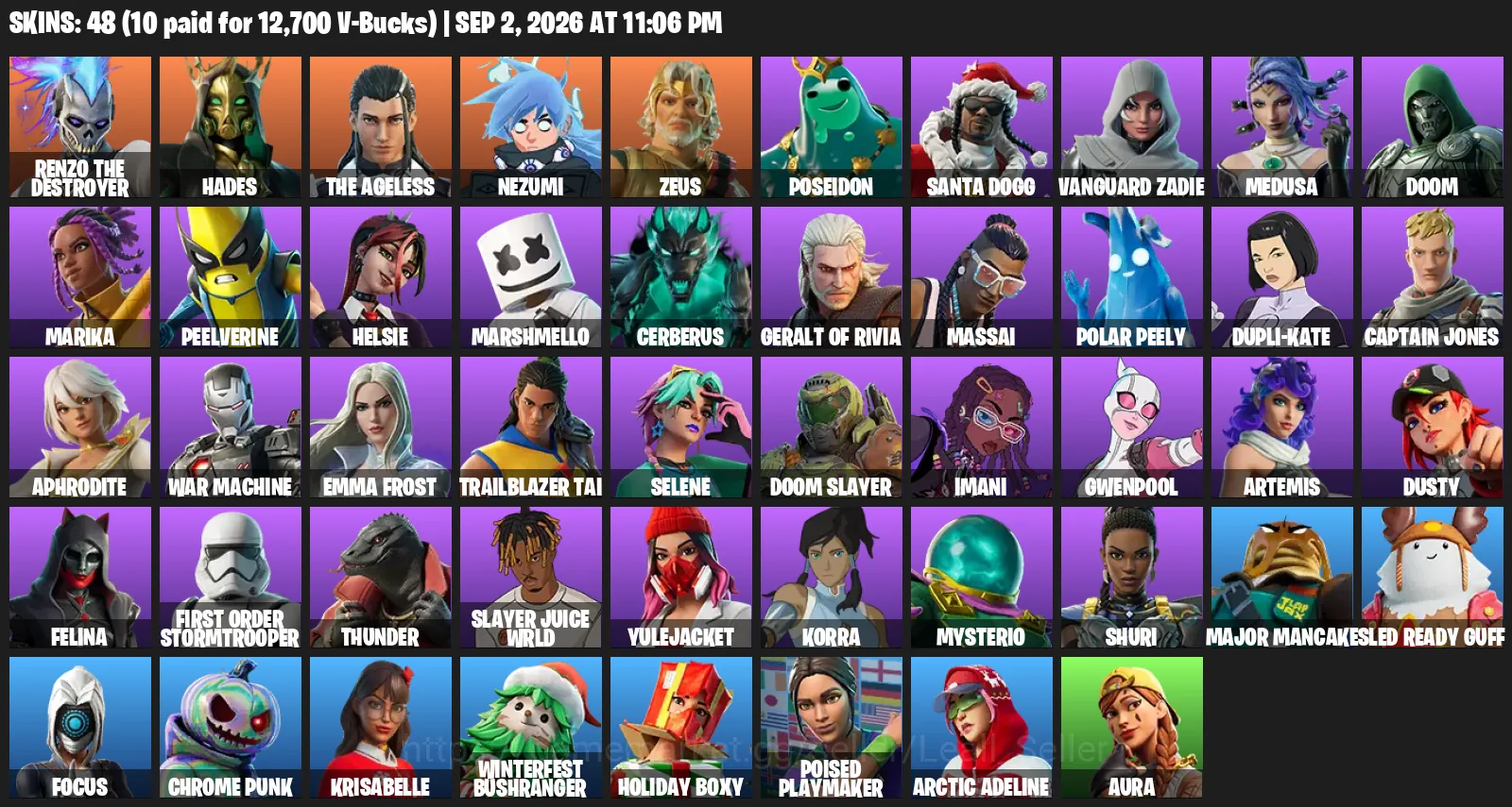 Fortnite Accounts 48 Skins | Level 3175 | Geralt of Rivia, Doom Slayer + Marshmello | All Platforms 1