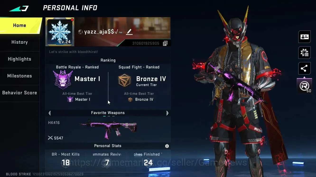 Blood Strike Accounts ASIA|ULTRA ETHAN-Raid Mask|Legendary [M700,INP9,MP image 2