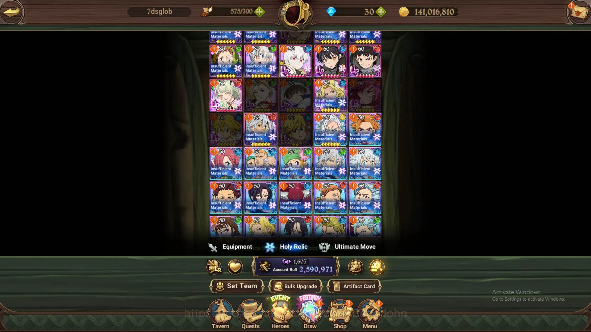 The Seven Deadly Sins: Grand Cross Accounts Others GLOBAL|2.5M CC|1LR Elizabeth|UR MerEsca,Freyja,Ludociel,Salos,etc|Full 10